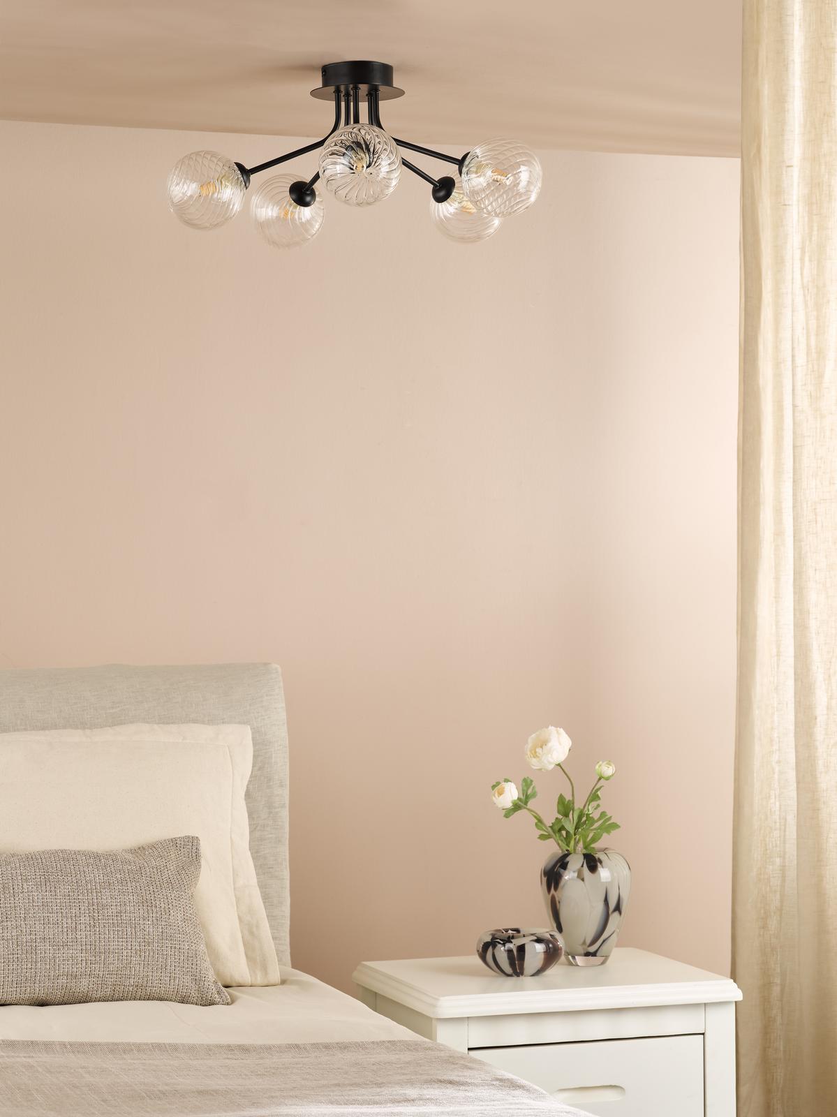 Dar Poyen 5 Light Semi-Flush Matt Black and Ribbed Glass