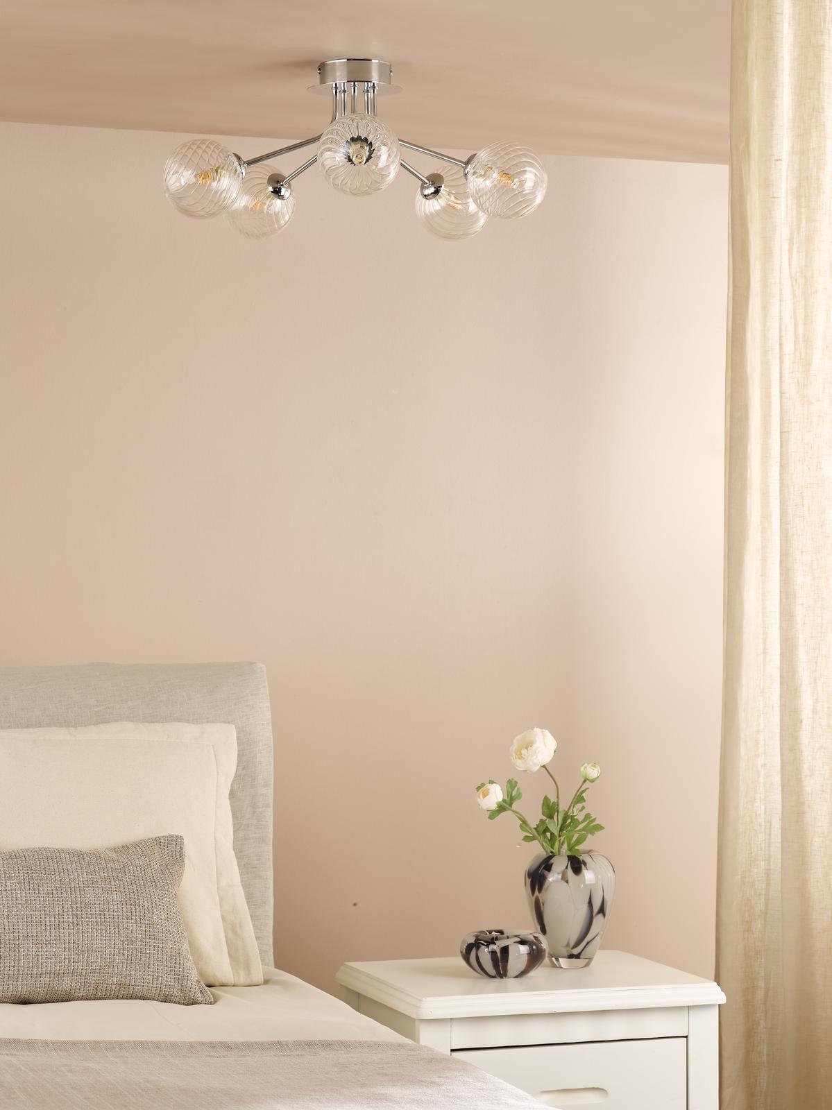 Dar Poyen 5 Light Semi-Flush Polished Chrome and Ribbed Glass