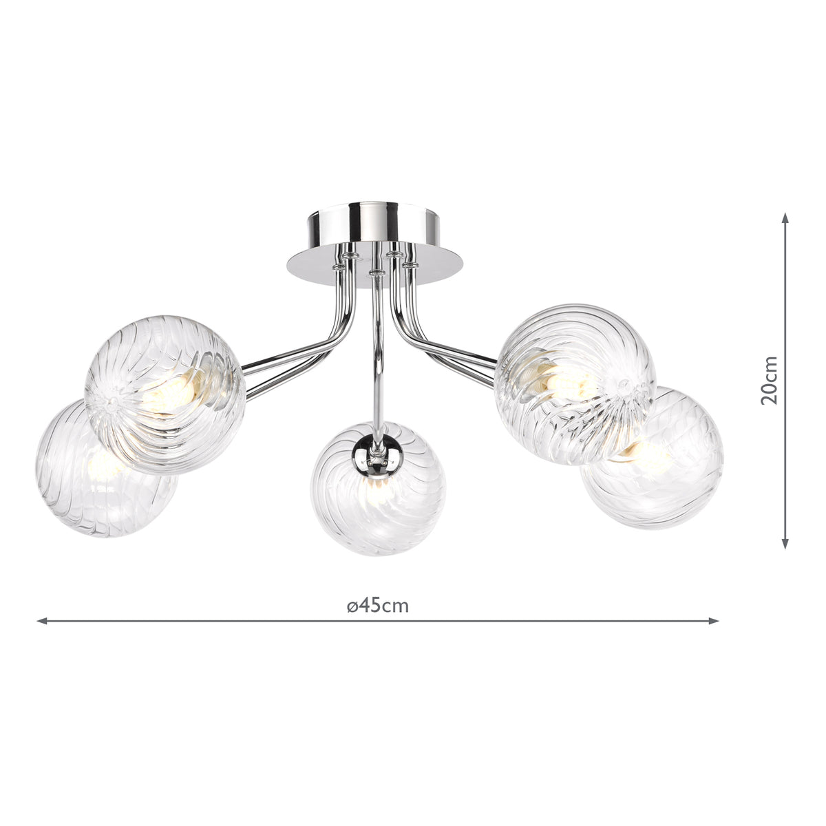 Dar Poyen 5 Light Semi-Flush Polished Chrome and Ribbed Glass
