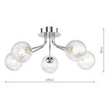 Dar Poyen 5 Light Semi-Flush Polished Chrome and Ribbed Glass