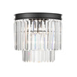 Modern crystal wall sconce with black circular frame and vertical rectangular prisms
