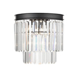 Modern crystal wall sconce with black circular frame and vertical rectangular prisms