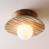 Studio Haran Porth Flush Ceiling Light in Ceramic and Oak
