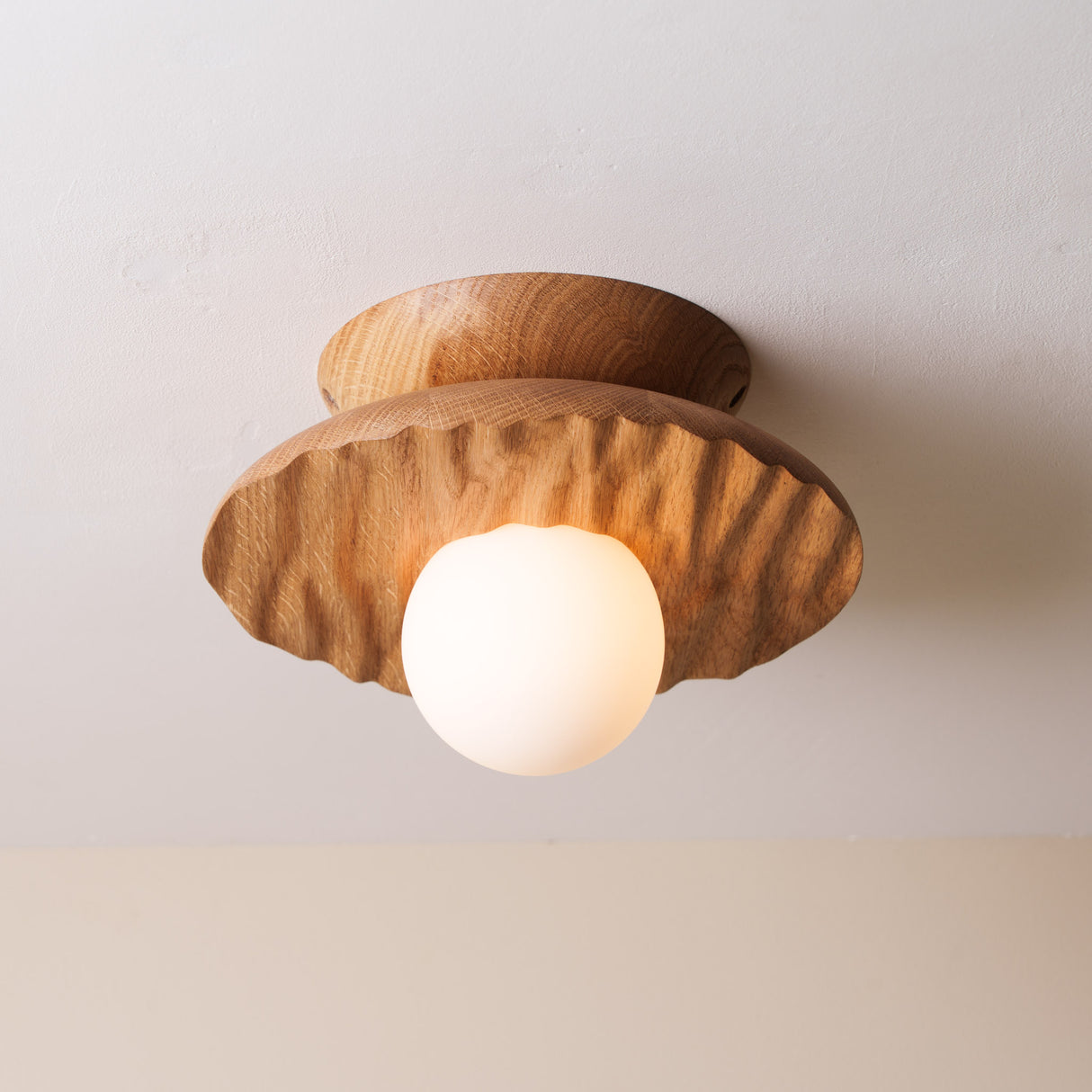 Studio Haran Porth Flush Ceiling Light in Solid Oak