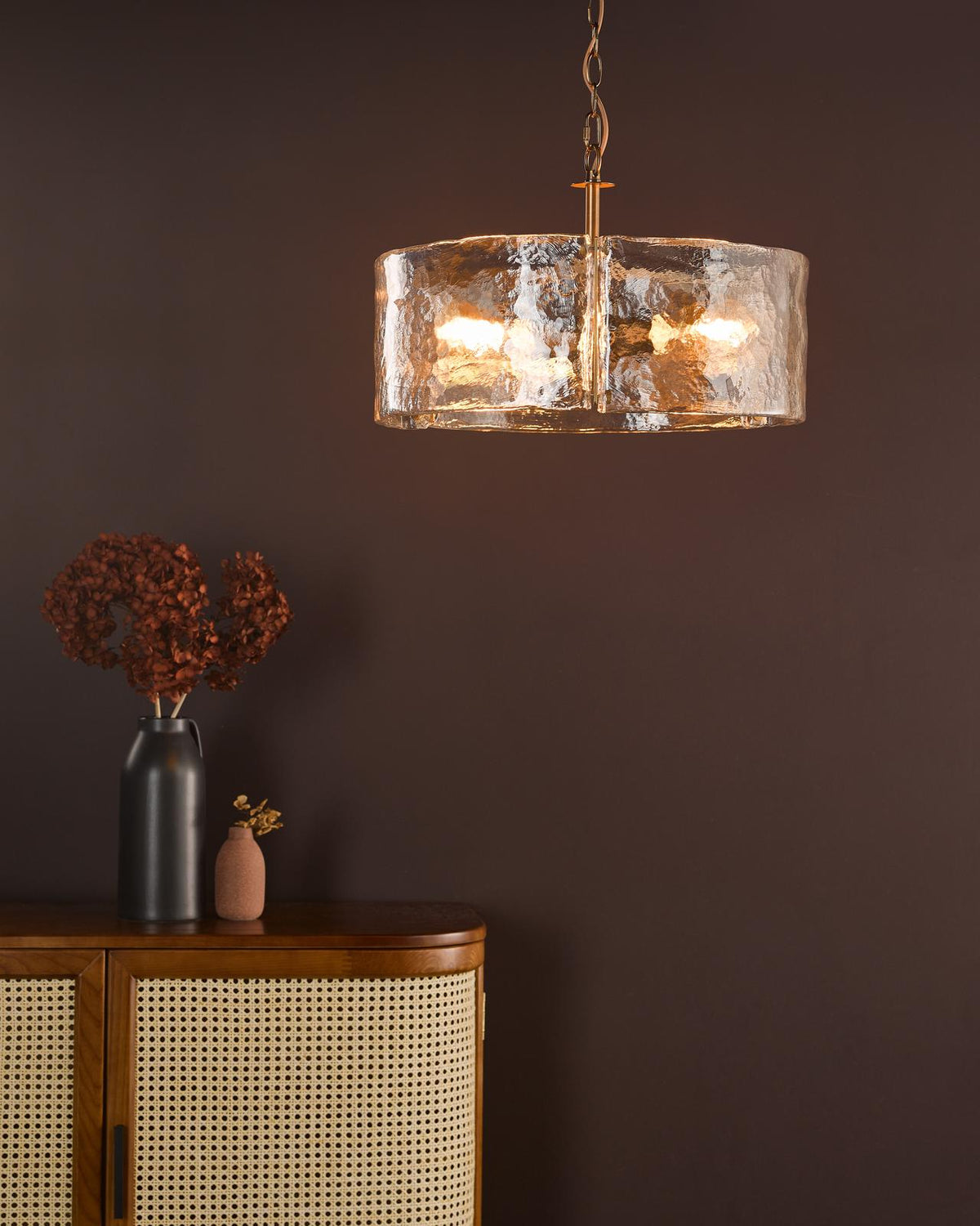 Dar Ravis 3 Light Pendant Antique Bronze and Textured Glass