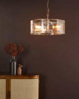 Dar Ravis 3 Light Pendant Antique Bronze and Textured Glass