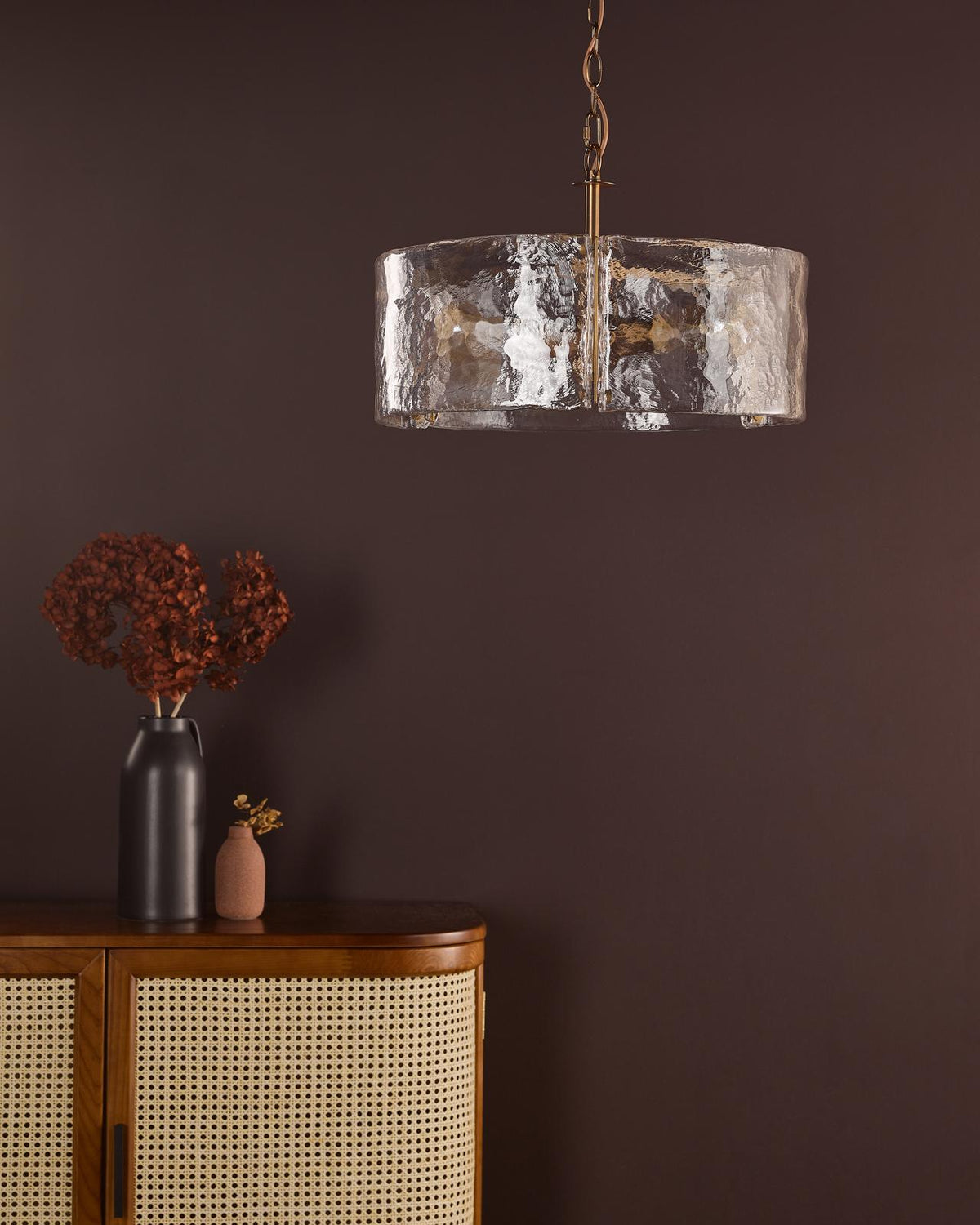 Dar Ravis 3 Light Pendant Antique Bronze and Textured Glass