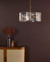 Dar Ravis 3 Light Pendant Antique Bronze and Textured Glass
