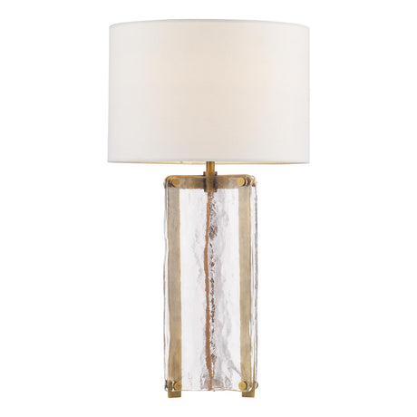 Dar Ravis Table Lamp Antique Bronze and Textured Glass With Shade