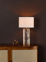 Dar Ravis Table Lamp Antique Bronze and Textured Glass With Shade