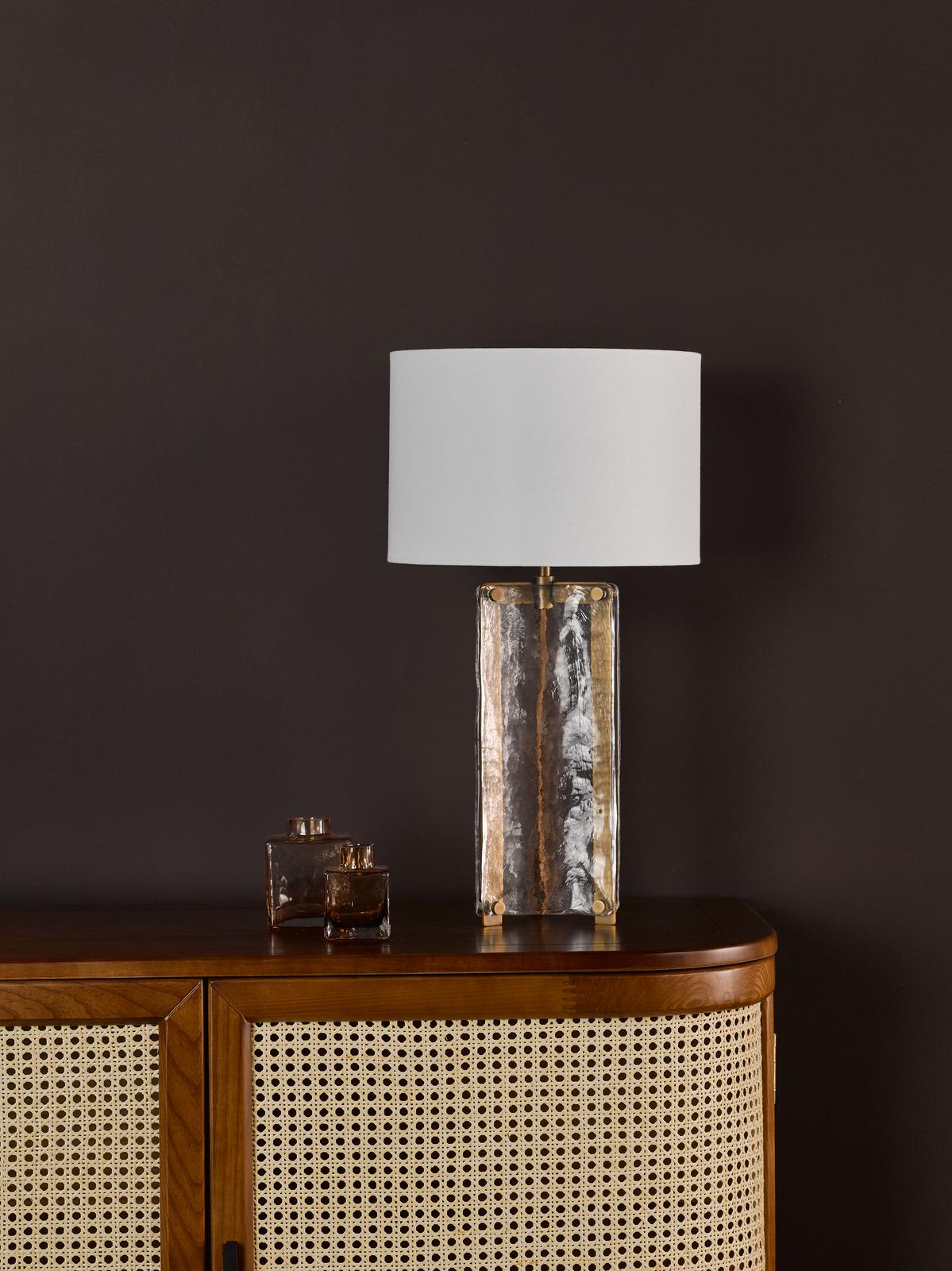 Dar Ravis Table Lamp Antique Bronze and Textured Glass With Shade