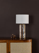 Dar Ravis Table Lamp Antique Bronze and Textured Glass With Shade