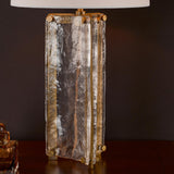 Dar Ravis Table Lamp Antique Bronze and Textured Glass With Shade