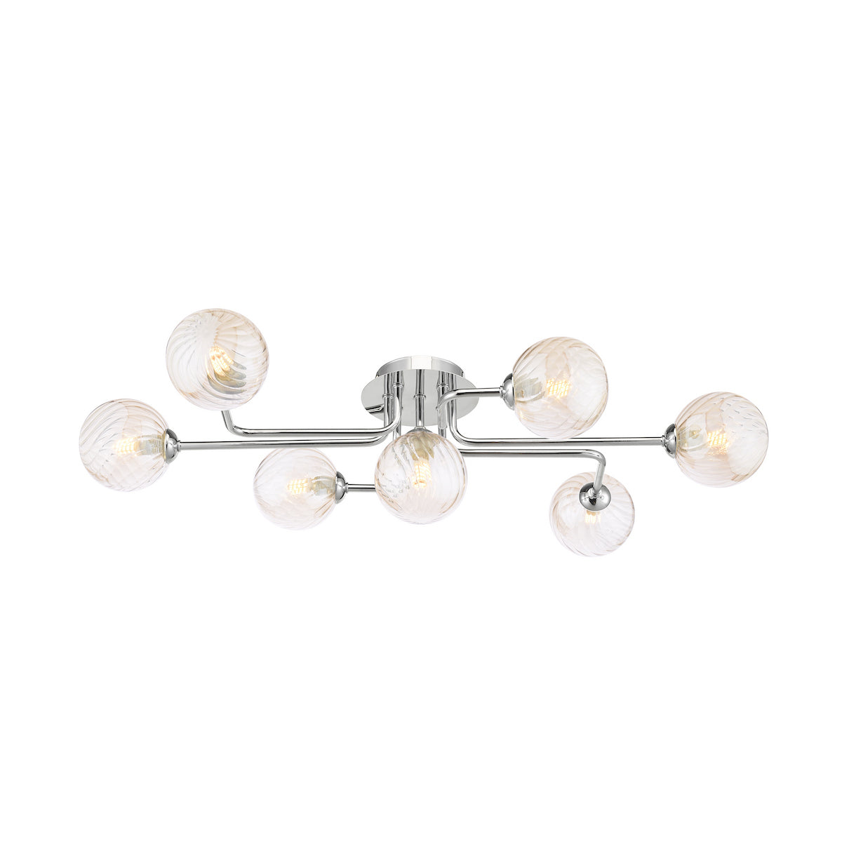 Dar Reyna 7lt Semi Flush Polished Chrome With Twisted Amber Glass