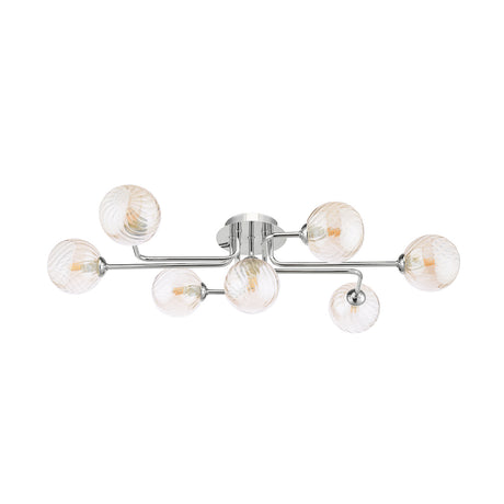 Dar Reyna 7lt Semi Flush Polished Chrome With Twisted Amber Glass