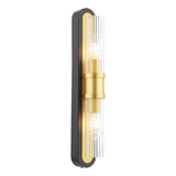 Dar Rhian 2 Light Wall Light Matt Black and Ribbed Glass