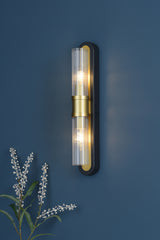Dar Rhian 2 Light Wall Light Matt Black and Ribbed Glass