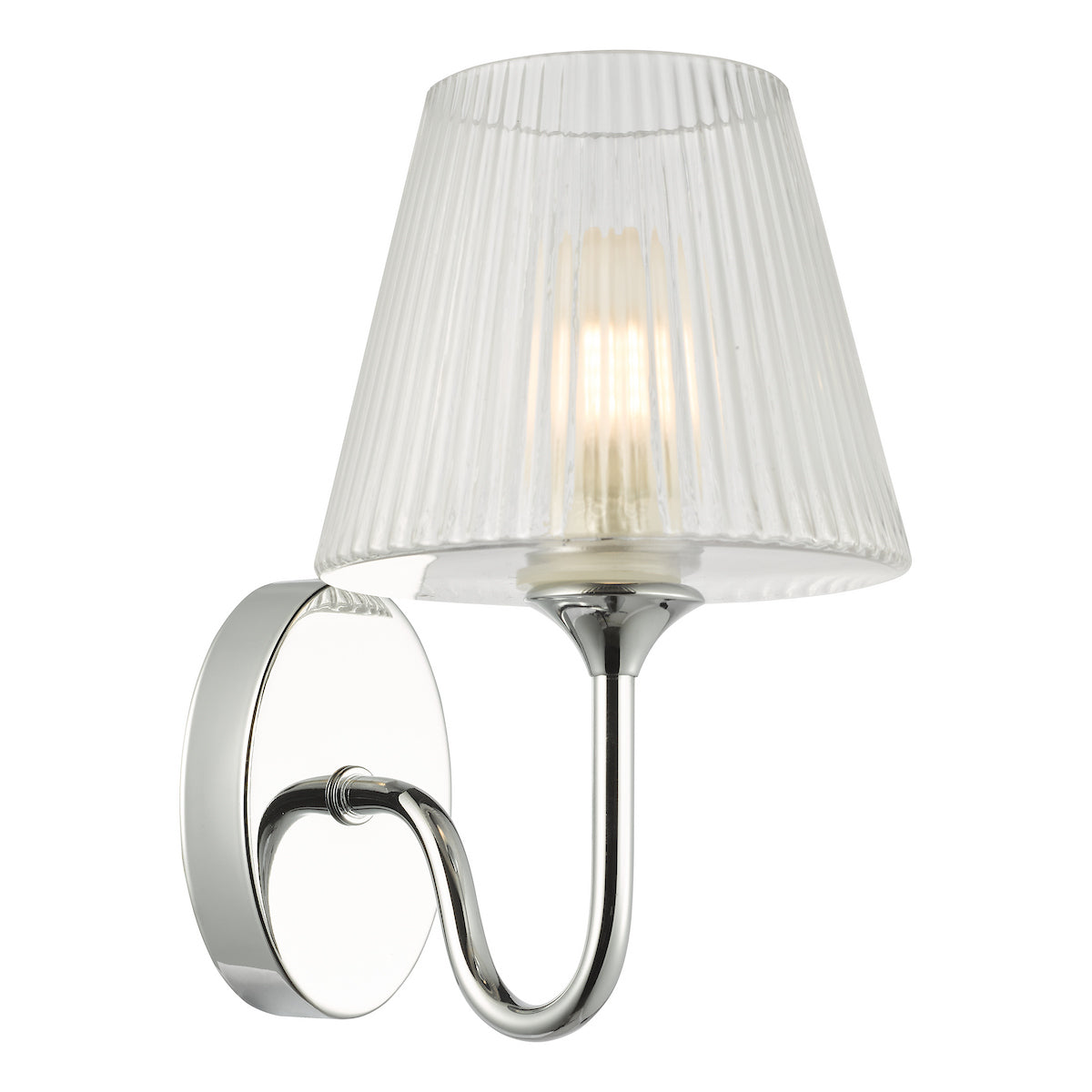Dar Rimaz Bathroom Wall Light Polished Chrome and Ribbed Glass IP44