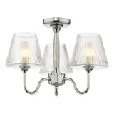 Dar Rimaz 3 Light Bathroom Semi Flush Polished Chrome and Ribbed Glass IP44