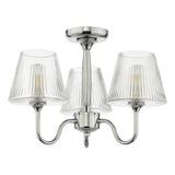 Dar Rimaz 3 Light Bathroom Semi Flush Polished Chrome and Ribbed Glass IP44
