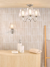 Dar Rimaz 3 Light Bathroom Semi Flush Polished Chrome and Ribbed Glass IP44
