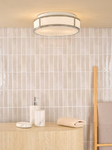 Dar Royce 2 Light Bathroom Flush Polished Chrome and Opal Glass IP44