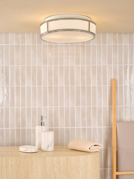 Dar Royce 2 Light Bathroom Flush Polished Chrome and Opal Glass IP44