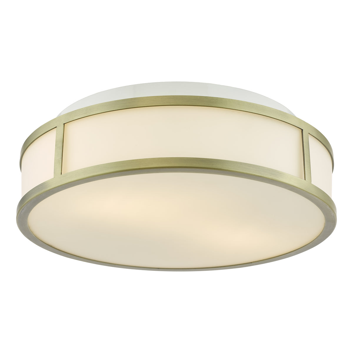 Dar Royce 2 Light Bathroom Flush Matt Antique Brass and Opal Glass IP44