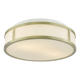 Dar Royce 2 Light Bathroom Flush Matt Antique Brass and Opal Glass IP44
