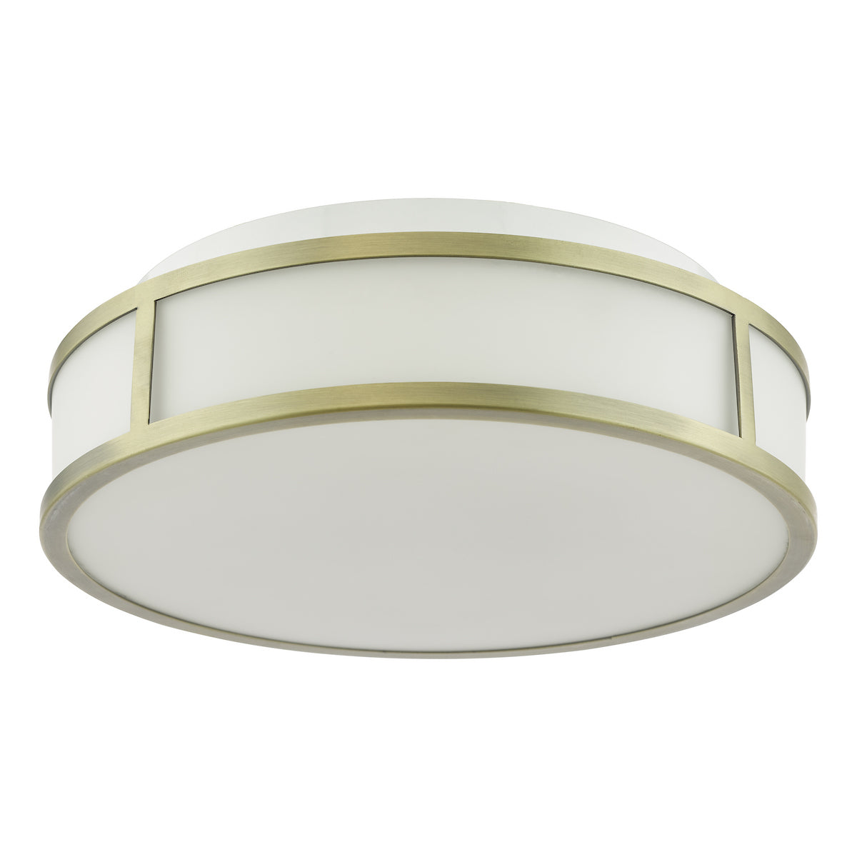 Dar Royce 2 Light Bathroom Flush Matt Antique Brass and Opal Glass IP44