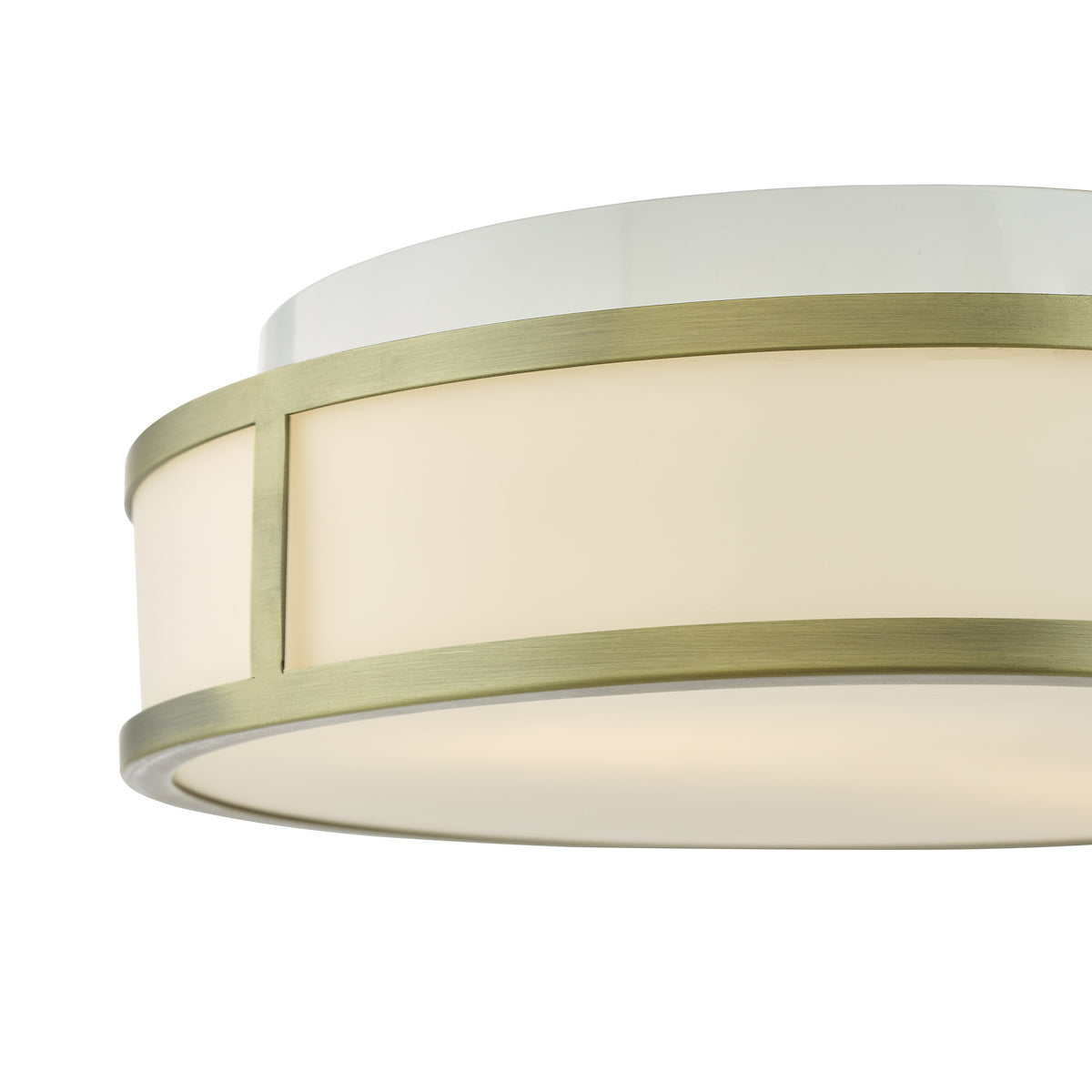 Dar Royce 2 Light Bathroom Flush Matt Antique Brass and Opal Glass IP44