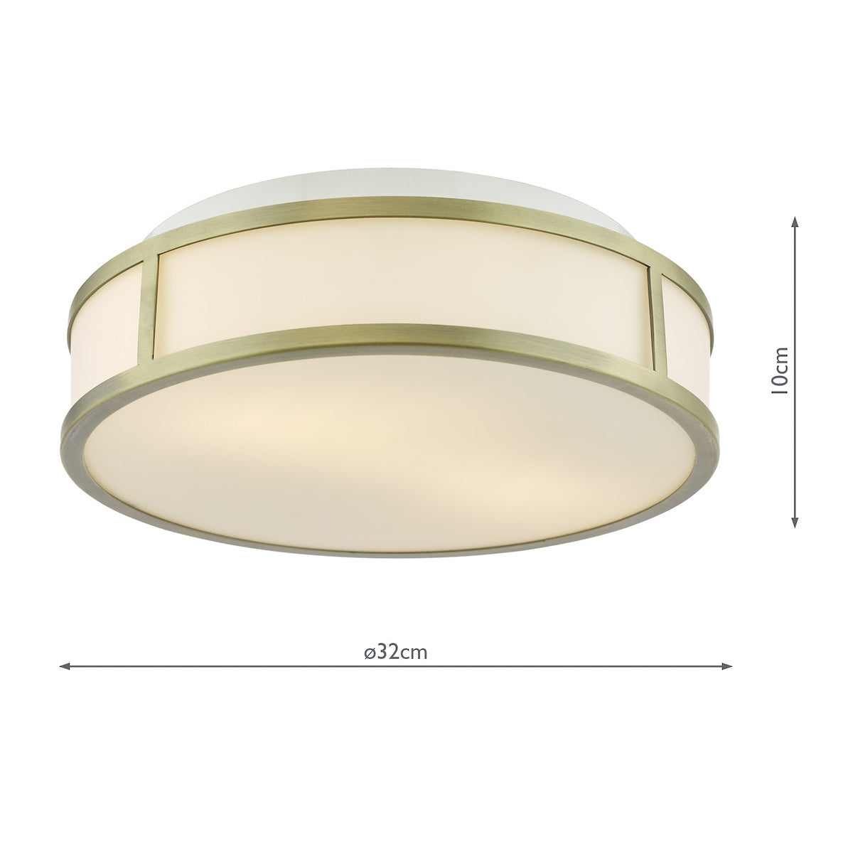 Dar Royce 2 Light Bathroom Flush Matt Antique Brass and Opal Glass IP44