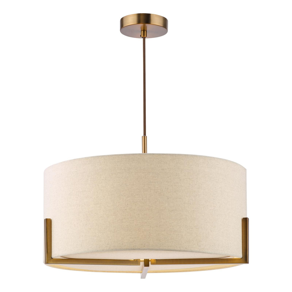 Dar Santino 3 Light Pendant Antique Bronze and Natural With Natural Linen Shade