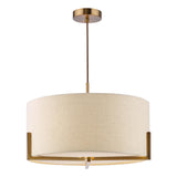 Dar Santino 3 Light Pendant Antique Bronze and Natural With Natural Linen Shade