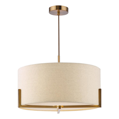 Dar Santino 3 Light Pendant Antique Bronze and Natural With Natural Linen Shade