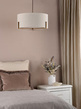 Dar Santino 3 Light Pendant Antique Bronze and Natural With Natural Linen Shade