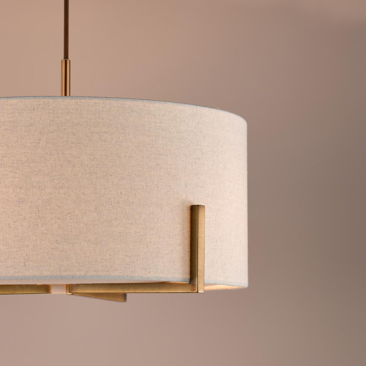 Dar Santino 3 Light Pendant Antique Bronze and Natural With Natural Linen Shade