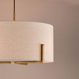 Dar Santino 3 Light Pendant Antique Bronze and Natural With Natural Linen Shade