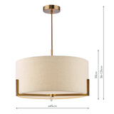 Dar Santino 3 Light Pendant Antique Bronze and Natural With Natural Linen Shade
