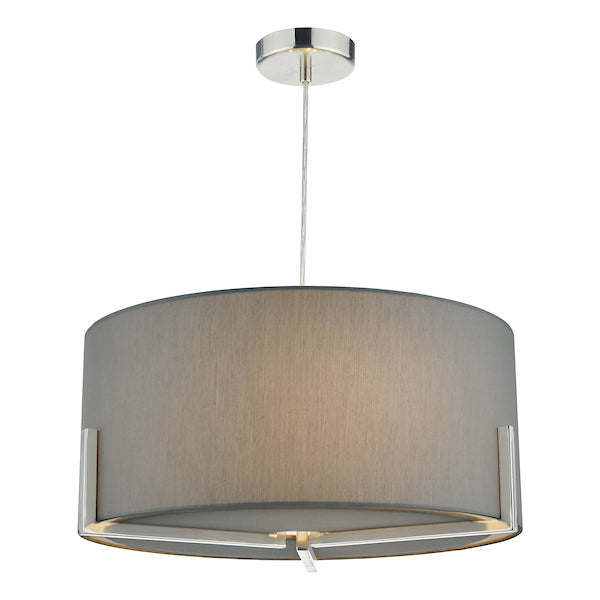 Dar Santino Pendant Satin Chrome With Grey Cotton Shade –  from Amos Lighting + Home