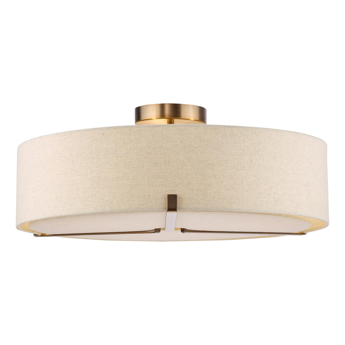 Dar Santino 3 Light Semi-Flush Antique Bronze and Natural With Natural Linen Shade
