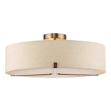 Dar Santino 3 Light Semi-Flush Antique Bronze and Natural With Natural Linen Shade