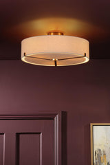 Dar Santino 3 Light Semi-Flush Antique Bronze and Natural With Natural Linen Shade