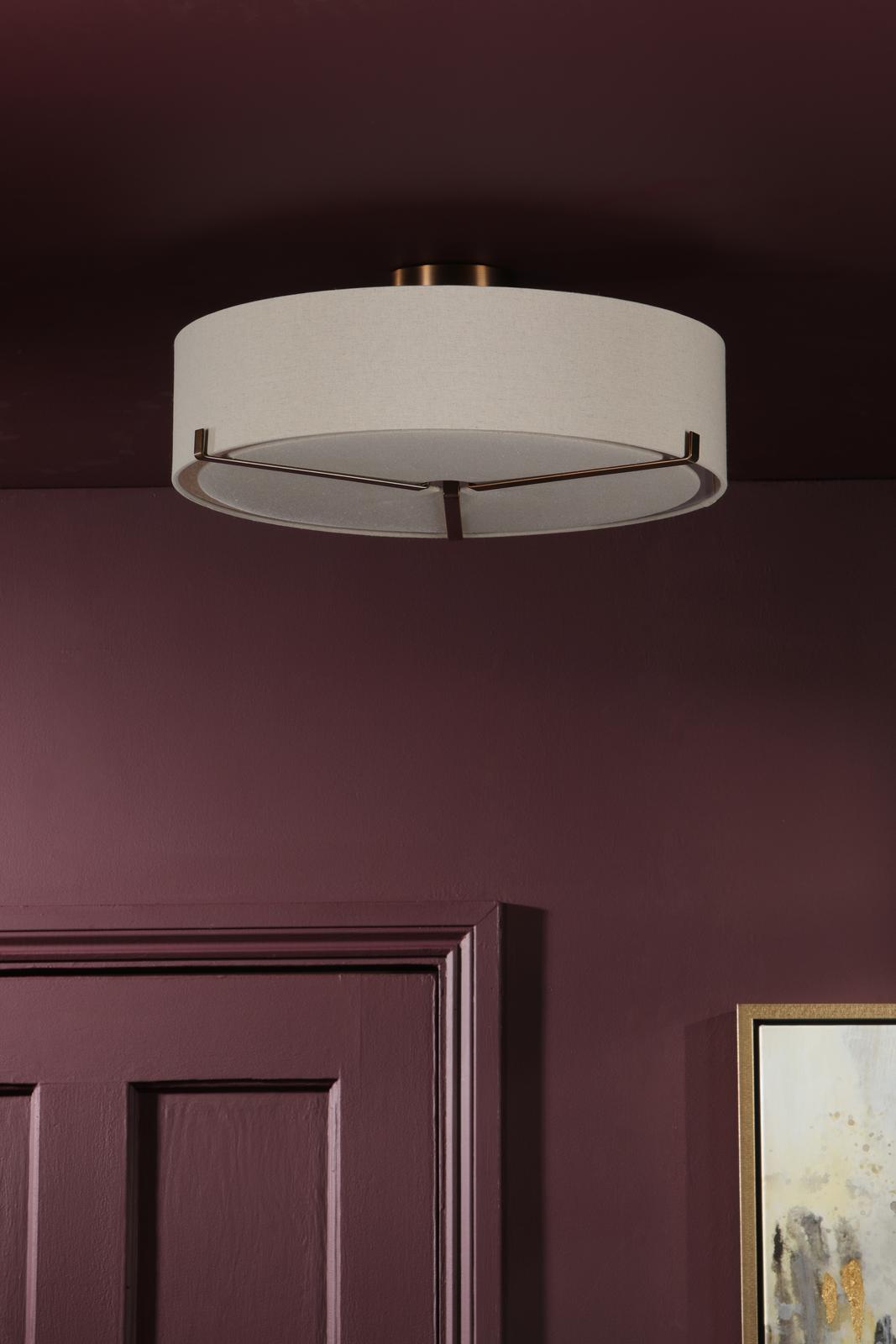 Dar Santino 3 Light Semi-Flush Antique Bronze and Natural With Natural Linen Shade