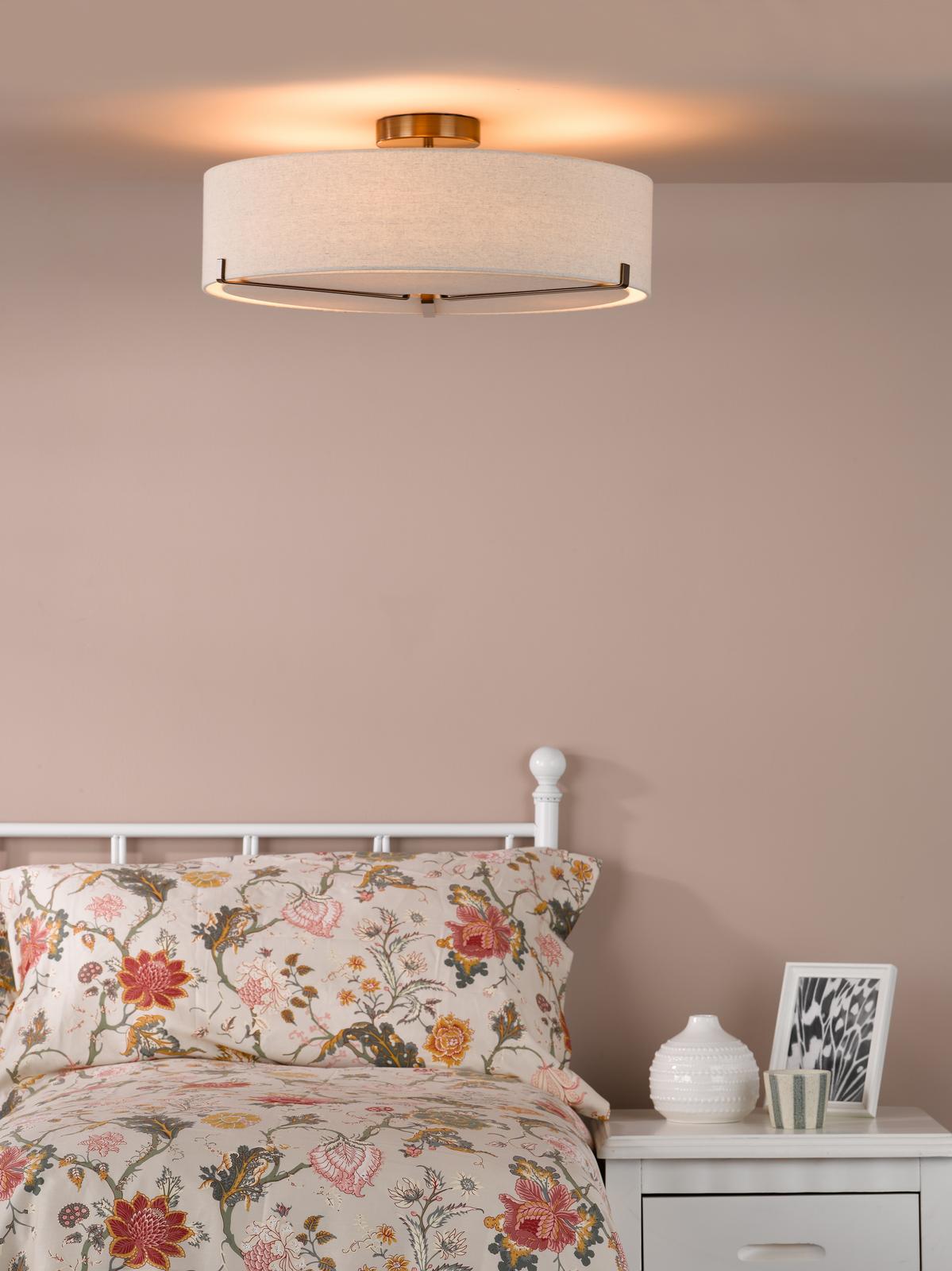 Dar Santino 3 Light Semi-Flush Antique Bronze and Natural With Natural Linen Shade