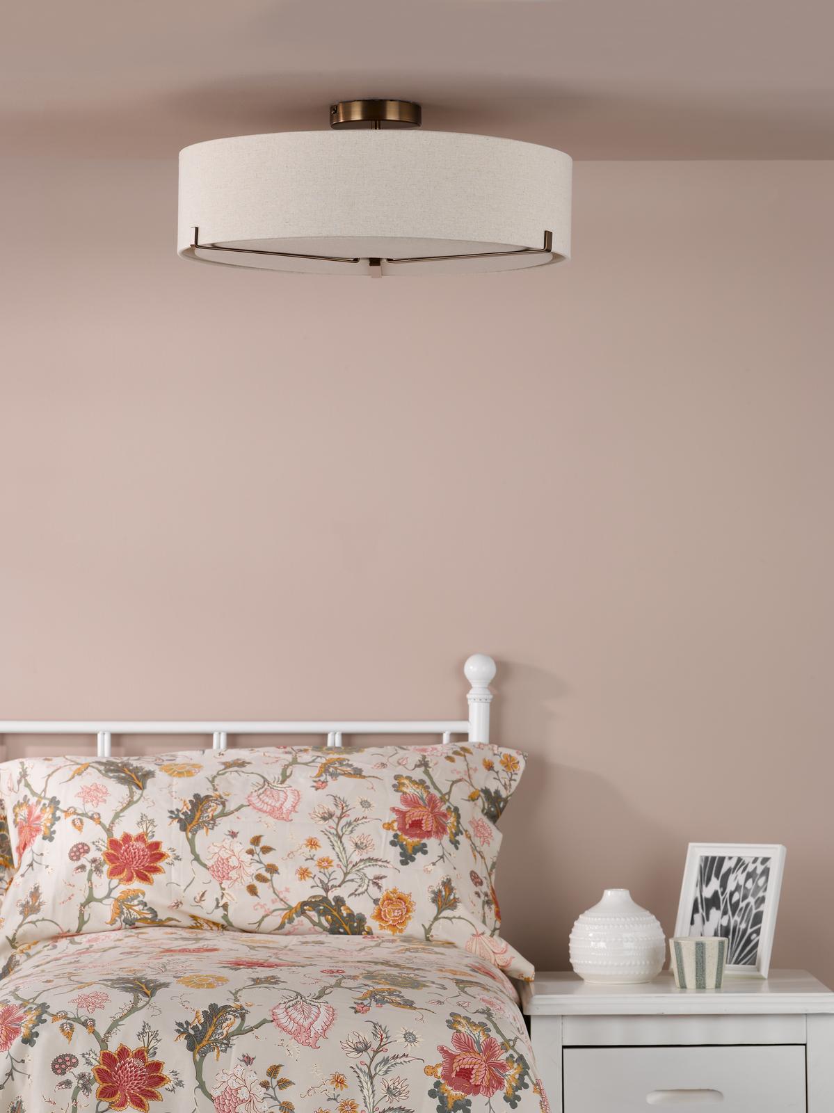 Dar Santino 3 Light Semi-Flush Antique Bronze and Natural With Natural Linen Shade