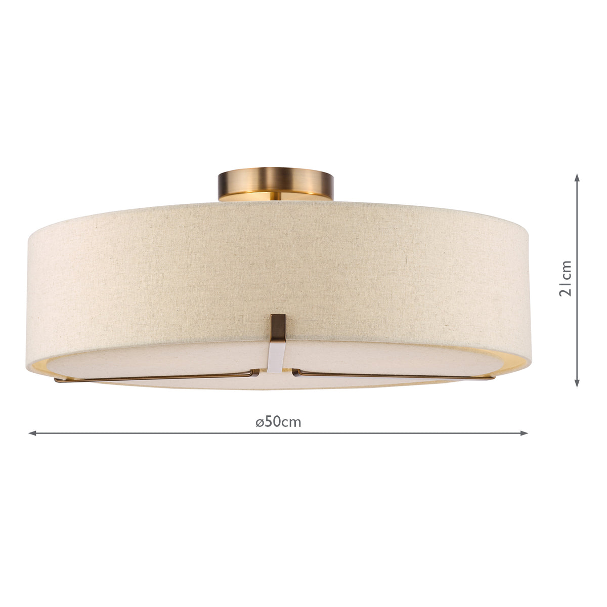 Dar Santino 3 Light Semi-Flush Antique Bronze and Natural With Natural Linen Shade
