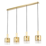 Dar Savannah 4 Light Bar Pendant Satin Gold and Gold Ombre Glass