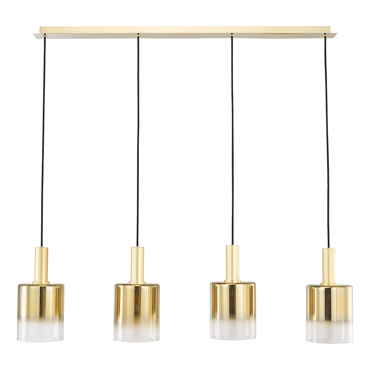 Dar Savannah 4 Light Bar Pendant Satin Gold and Gold Ombre Glass