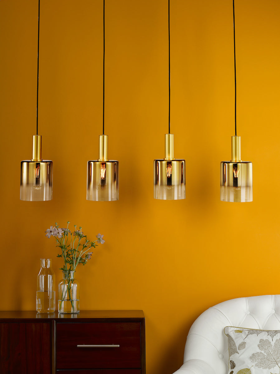Dar Savannah 4 Light Bar Pendant Satin Gold and Gold Ombre Glass